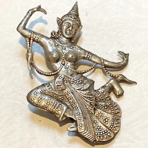 Vintage Siam Sterling Thai dancer brooch with fine details